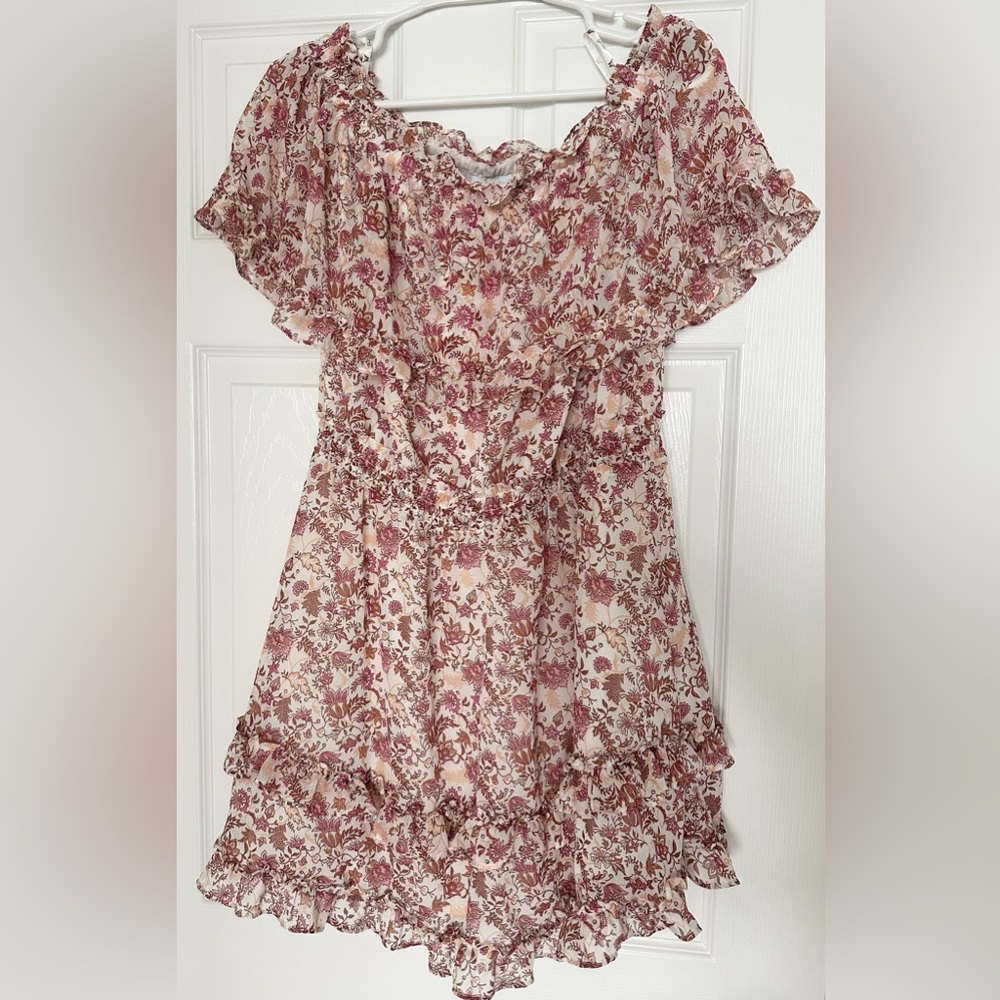 Jessica Simpson Floral Ruffle Dress - Pink and White, large